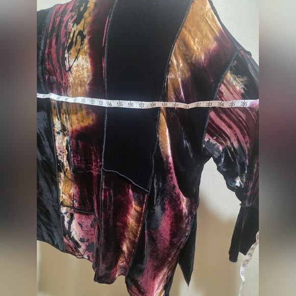 EGO originals Art-to-wear semi sheer silk Velvet long Cardigan brown red ML - Picture 9 of 12